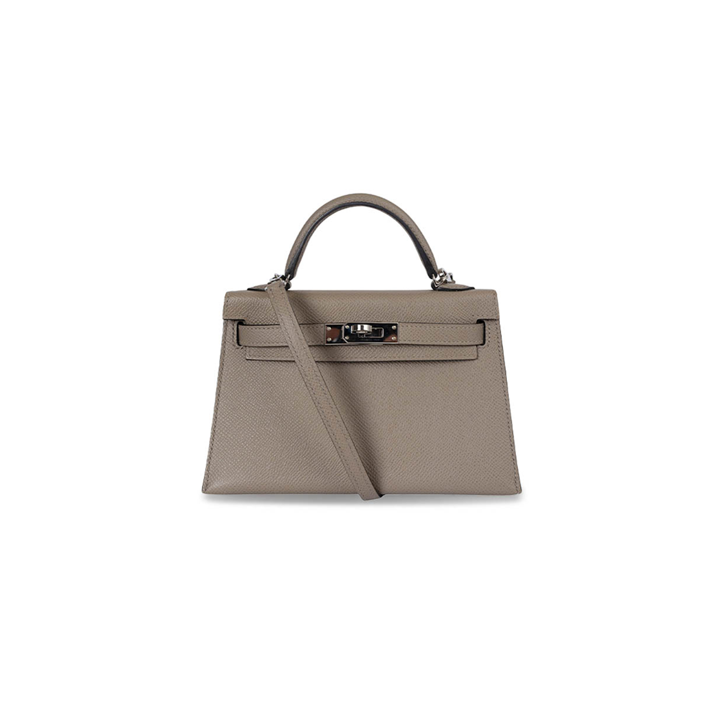 H**mes mini kelly ii epsom aluminum alloy gray silver buckle (19*12*5.5cm)